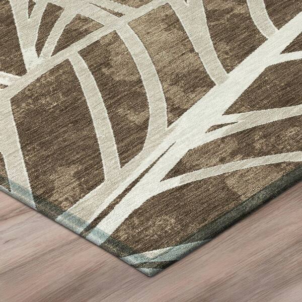 Chantille Machine Washable Indoor/Outdoor Abstract ACN2914 Chocolate 8 ft. x 8 ft. Round Rug