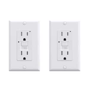 White 15 Amp 125-Volt Tamper Resistant Duplex Self-Test GFCI Outlet with Night Light, with Wall Plate (2-Pack)
