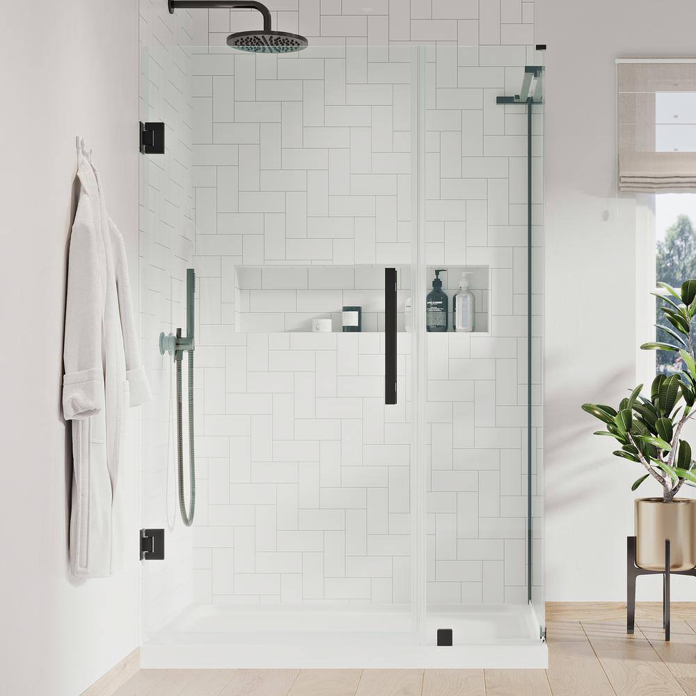Tampa-Pro 38'' Black Frameless Corner Shower Kit with Acrylic Base