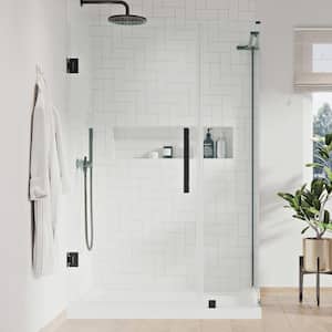 Tampa-Pro 40 in. L x 32 in. W x 75 in. H Corner Shower Kit w/Pivot Frameless Shower Door in Black and Shower Pan