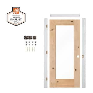 DIY RTA Kit 24in.x80in. Left-Hand 1-Lite Clear Glass Unfinished Knotty Alder Wood Single Ready To Assemble Interior Door
