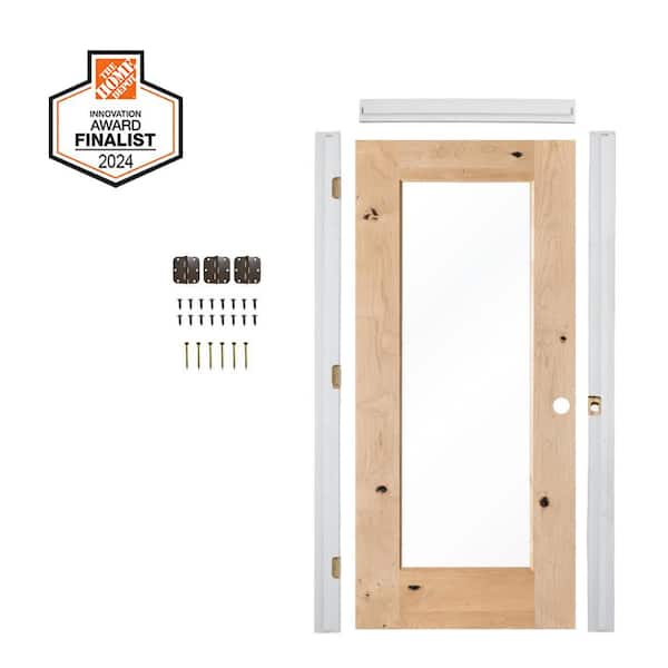 Krosswood Doors DIY RTA Kit 24in.x80in. Left-Hand 1-Lite Clear Glass Unfinished Knotty Alder Wood Single Ready To Assemble Interior Door