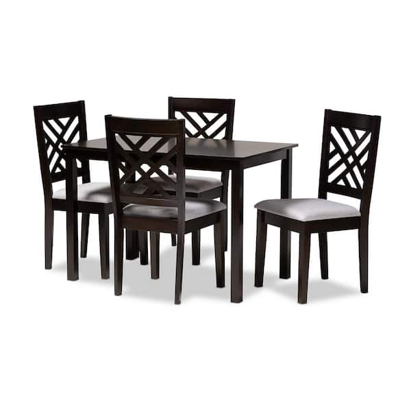 Baxton Studio Caron 5-Piece Gray and Espresso Dining Set
