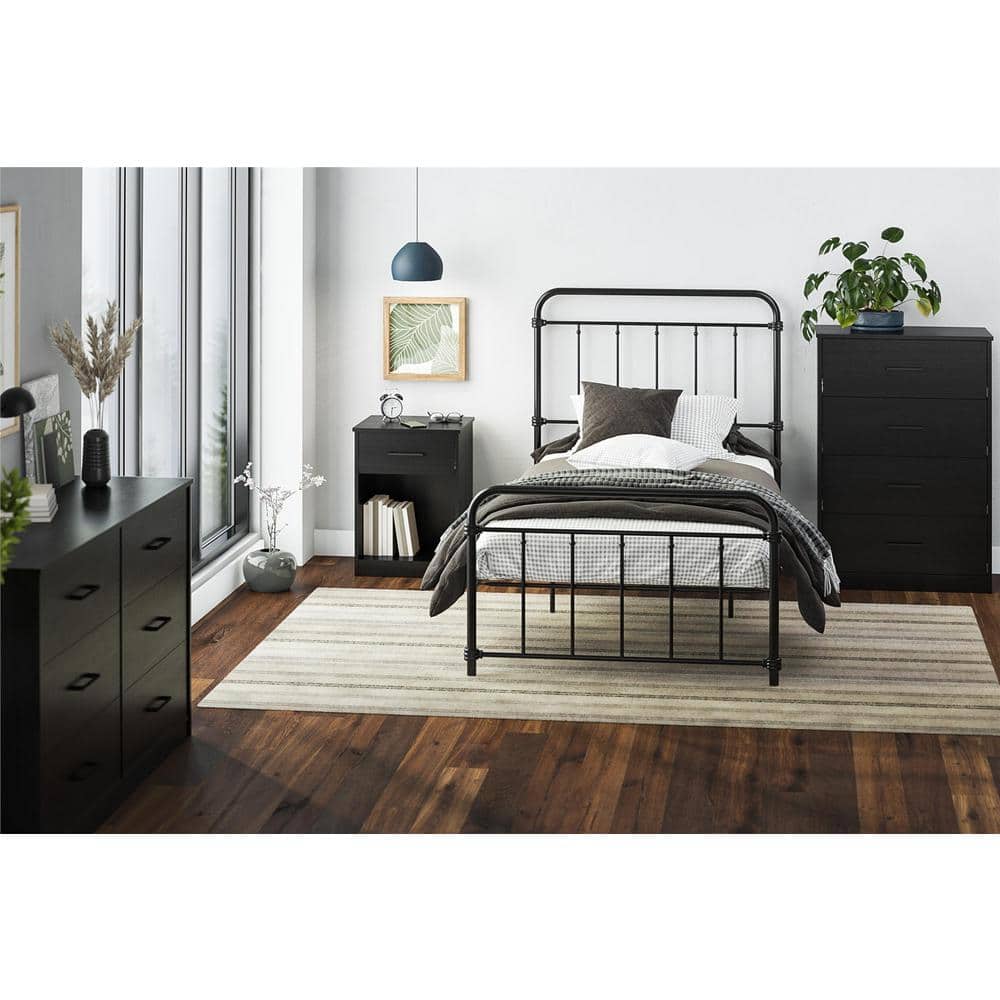 Black Oak Wide 6 Drawer Horizontal Dresser