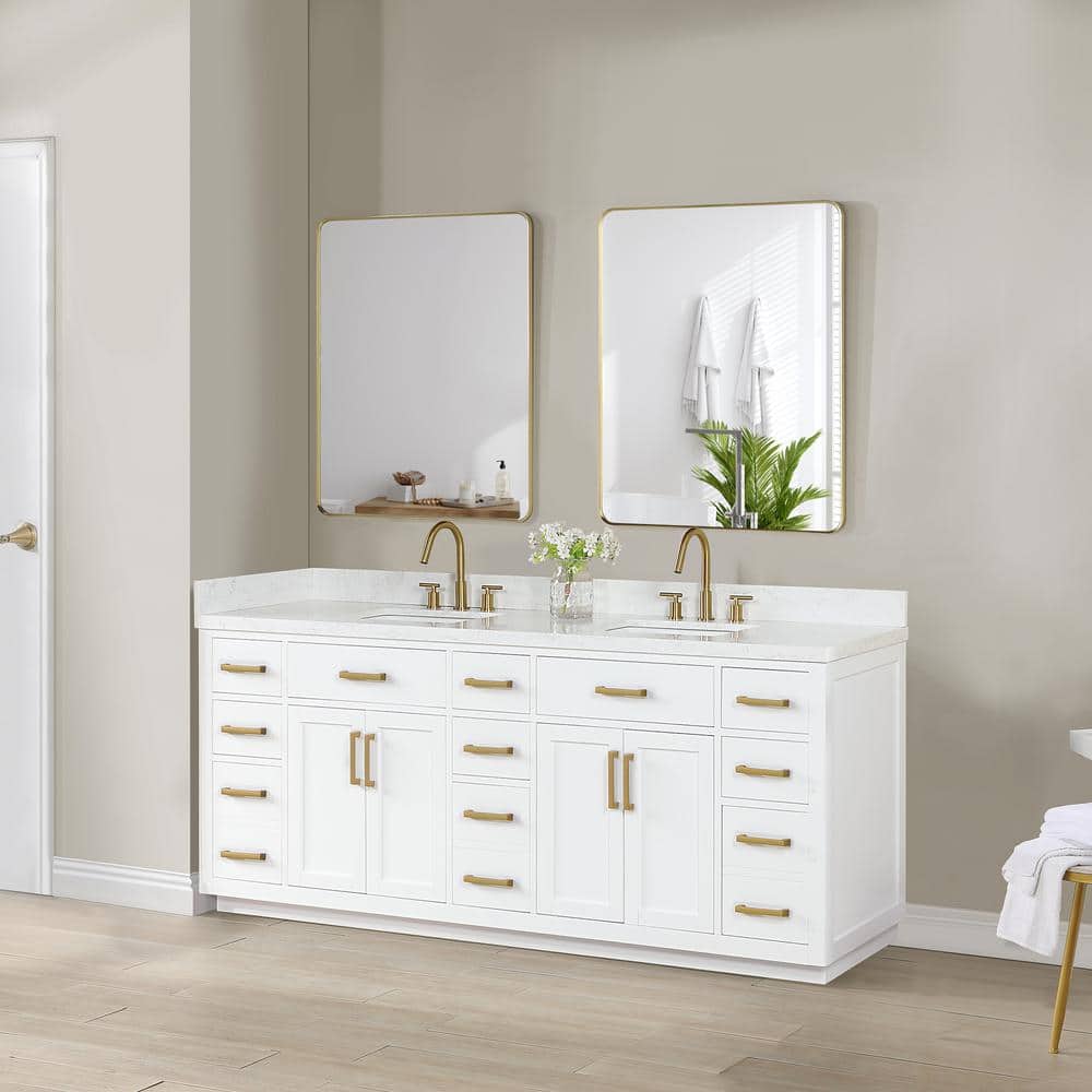 Gavino 84" White Wood Vanity with Composite Stone Top and Mirror