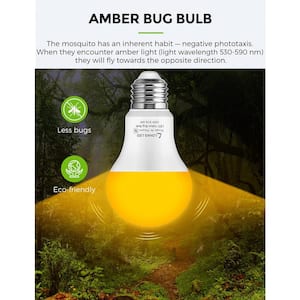 6-Watt, 40-Watt Equivalent A19 Dusk to Dawn LED Bug Light Bulb E26 Base in Yellow-Colored 2000K (12-Pack)