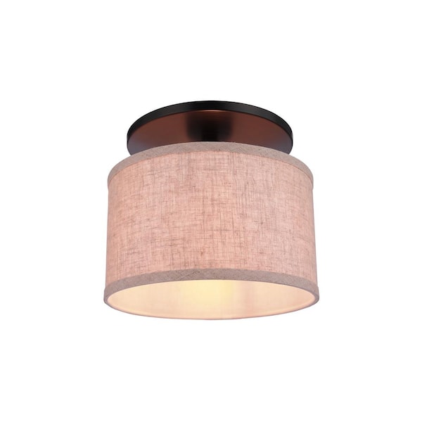 Worth Home Products WHP 6 in. Brushed Bronze Semi Flush Recessed Can Conversion Kit with Tan Linen Drum Shade
