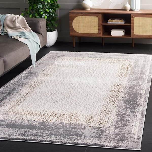 Alenia Ivory/Gray 5 ft. x 7 ft. Border Distressed Area Rug