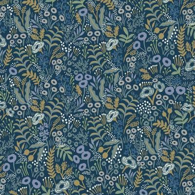 Indigo Tapestry Floral 27' x 27" Nonwoven Wallpaper