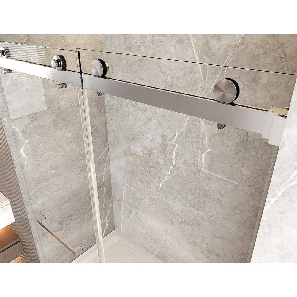 Brushed Nickel Frameless Sliding Shower Door with Clear Tempered Glass