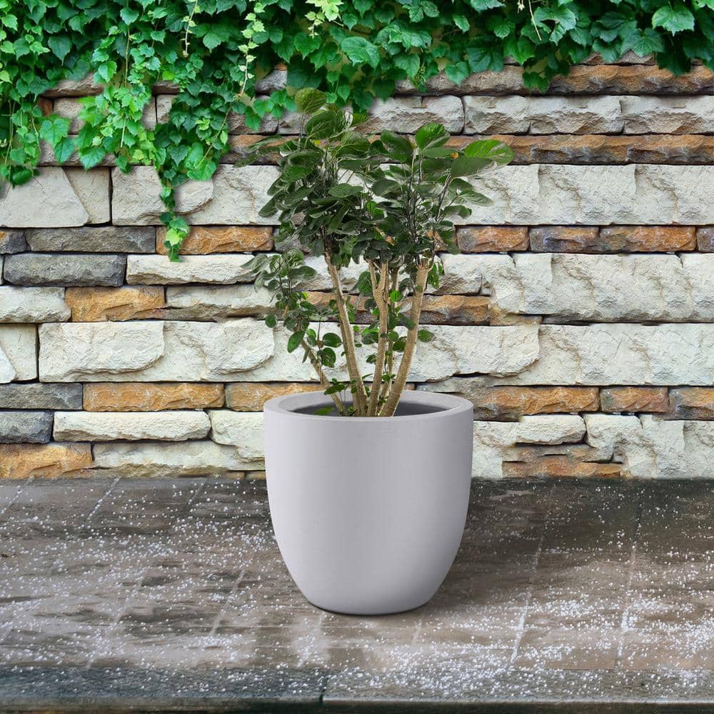14 Inch White Concrete Round Indoor/Outdoor Planter