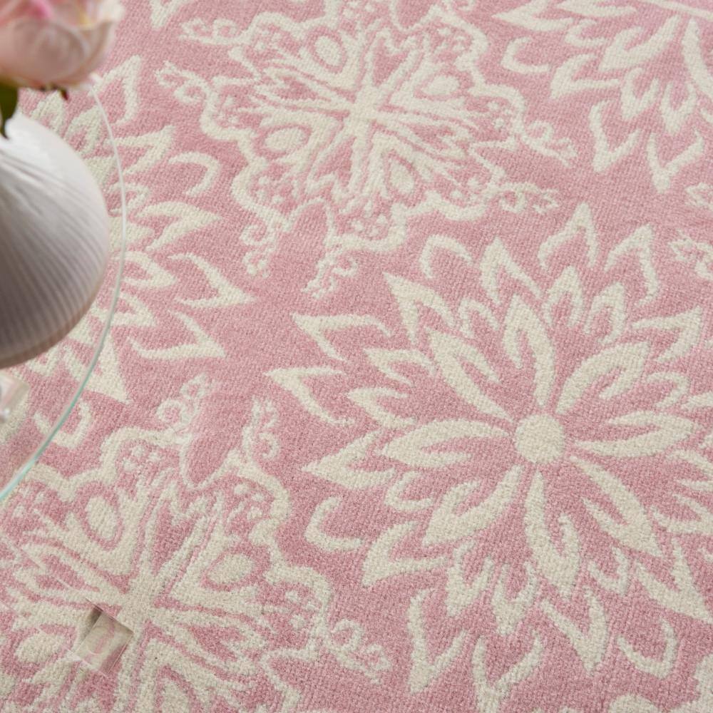 Ivory and Pink Floral Synthetic 4' x 6' Area Rug