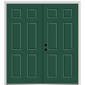 72 in. x 80 in. Classic Right-Hand Inswing 6-Panel Painted Fiberglass Smooth Prehung Front Door with Brickmould