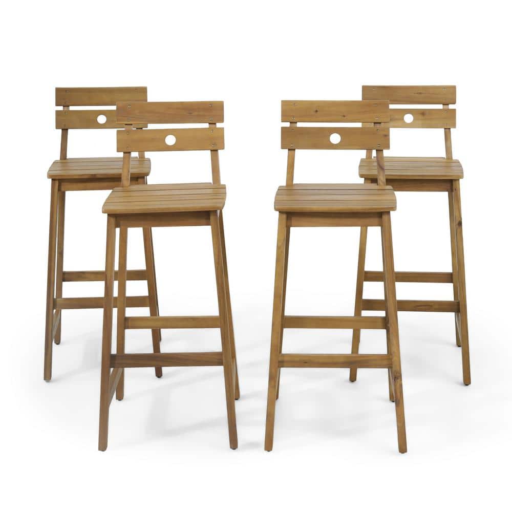 Rustic Teak Finish Outdoor Bar Stool with Splayed H-Frame Legs