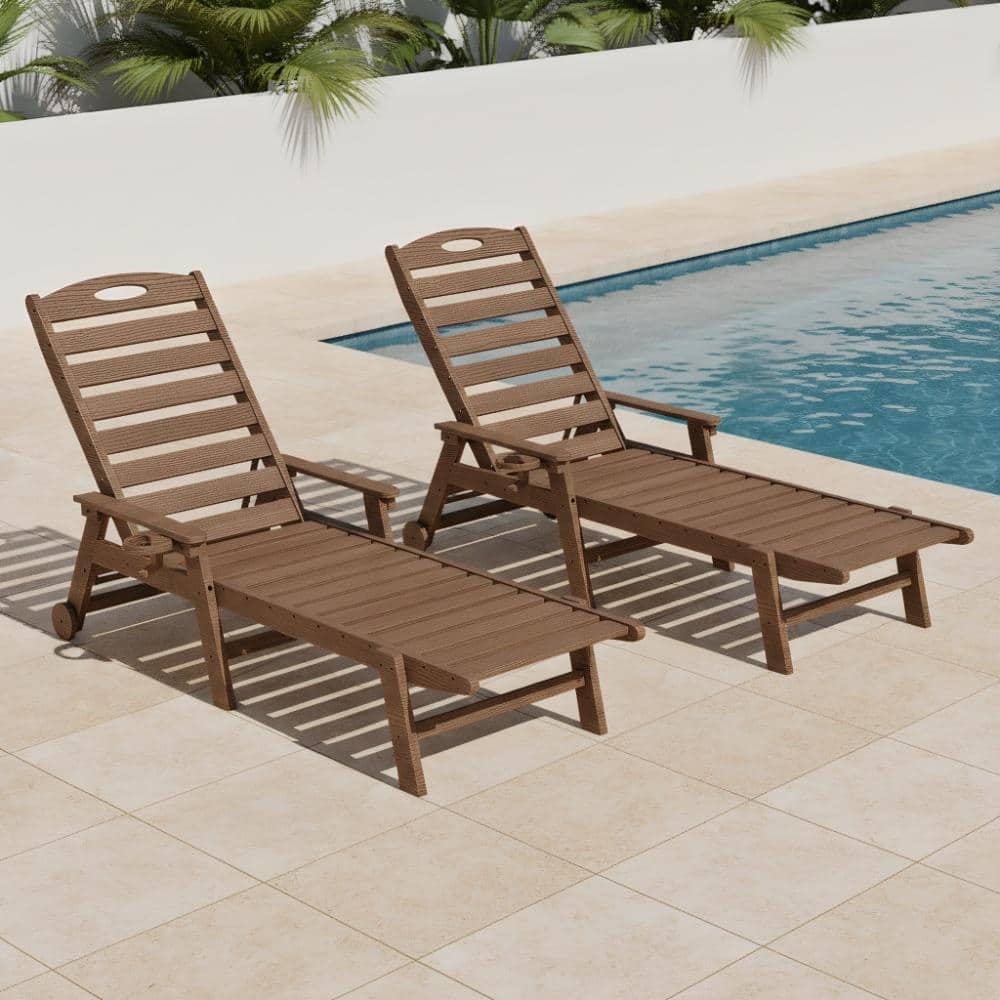 Brown HDPE Outdoor Lounge Chair Set of 2 with Reclining Backrest for Patio, Garden, Backyard price history on PriceWatchPro
