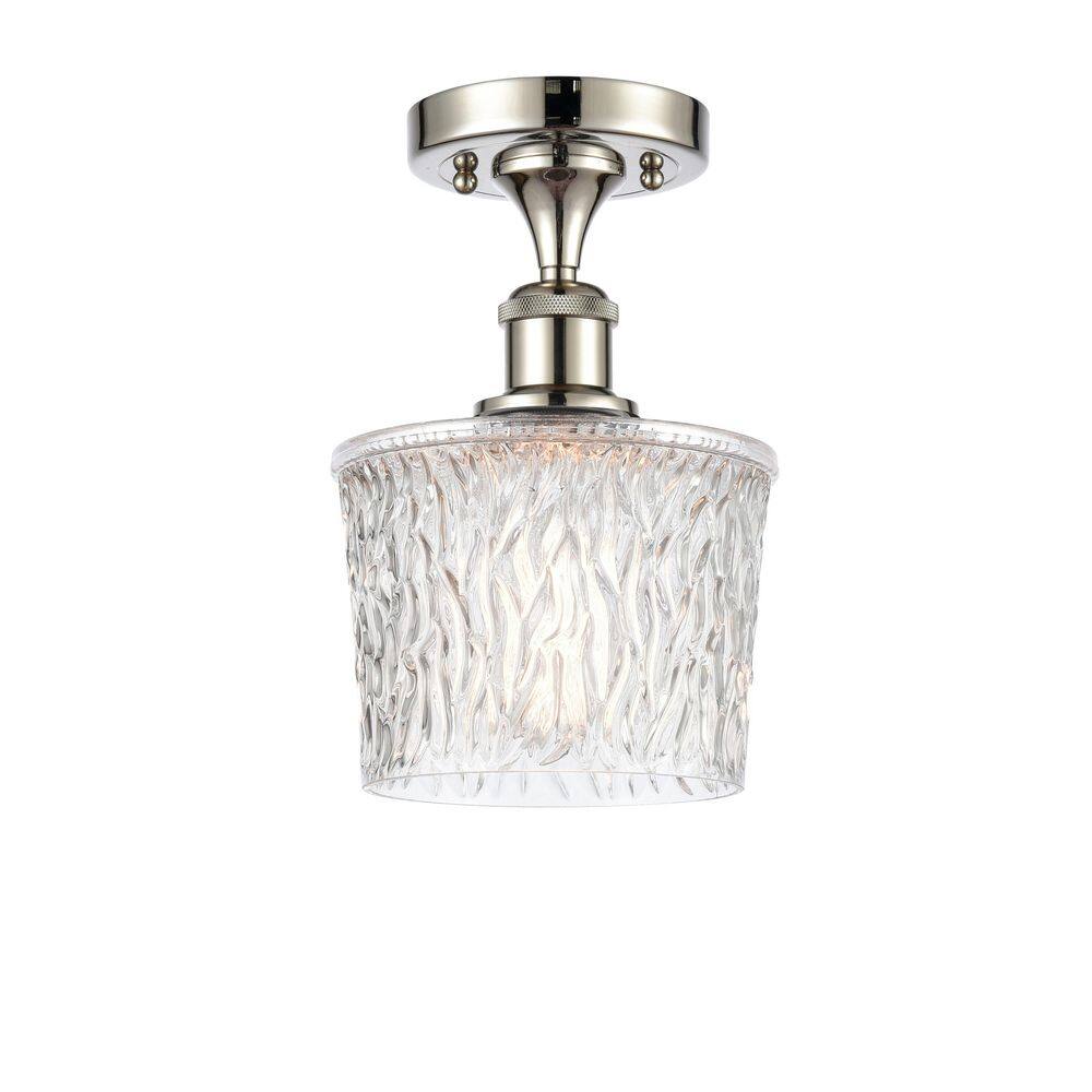 Niagra 6.5 in. 1-Light Polished Nickel Industrial Semi-Flush Mount with Clear Glass Shade price history on PriceWatchPro