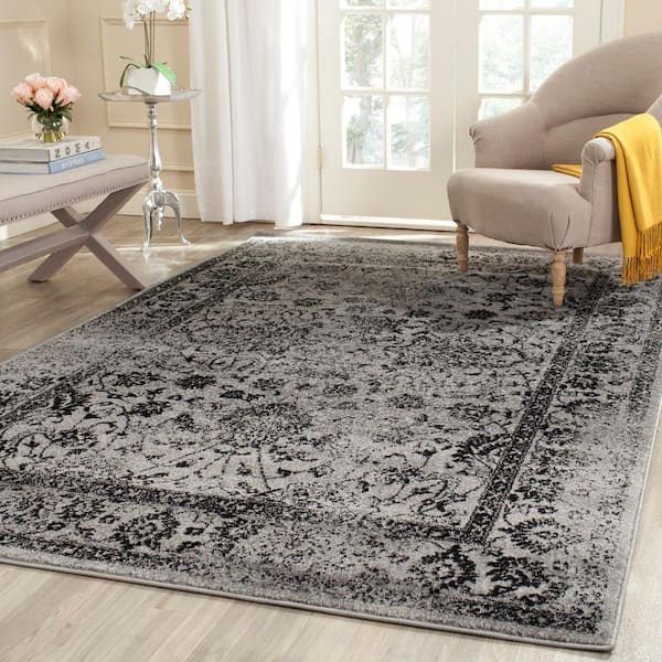 Adirondack Grey/Black 6 ft. x 9 ft. Border Area Rug