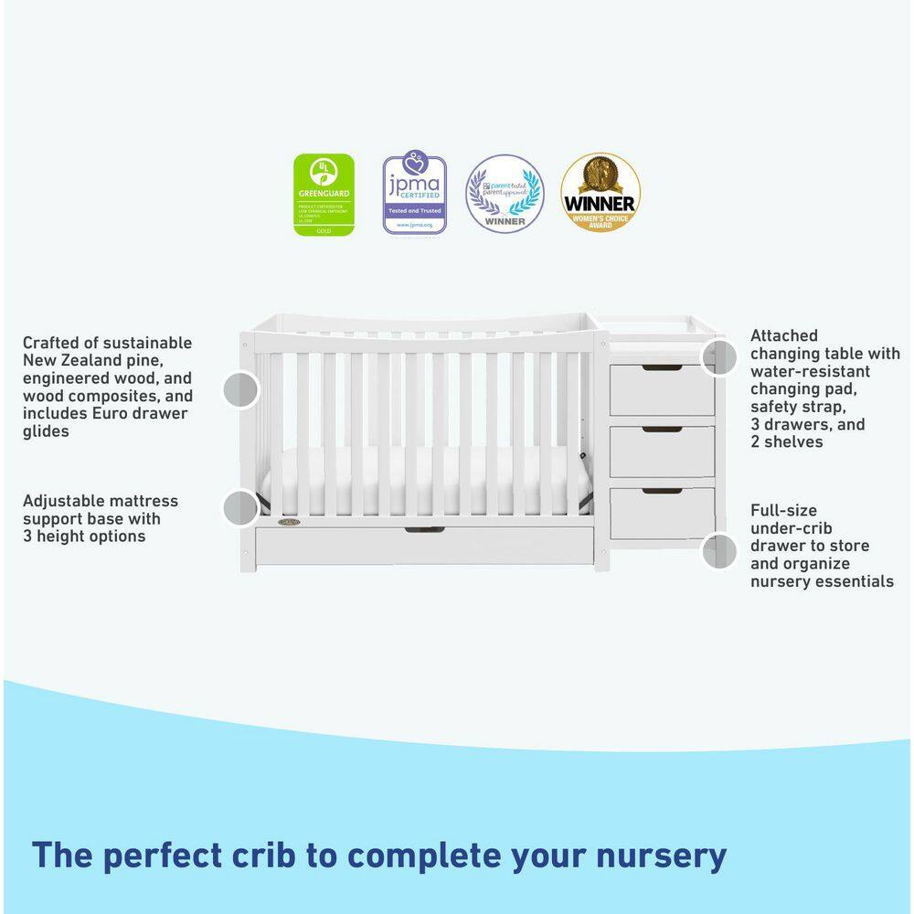 White Pine 4-in-1 Convertible Crib with Changer and Drawer