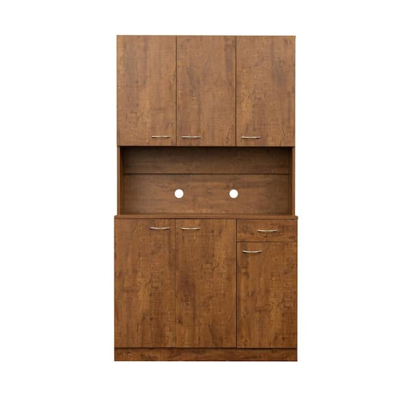 Unbranded 39.37 in. W x 15.35 in. D x 70.87 in. H Walnut Brown Linen Cabinet with 6-Doors, 1-Open Shelves and 1-Drawer
