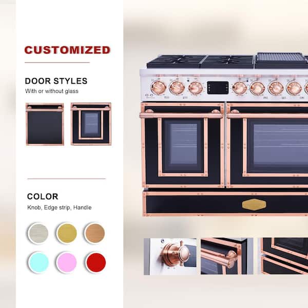 48 in. Freestanding Gas Range with 8 Burners, Double Convection Oven and Griddle, in Flame Red with Stainless Steel