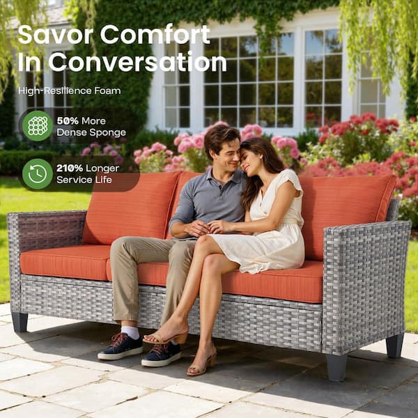 OVIOS New Vultros Gray 5-Piece Wicker Outdoor Patio Conversation