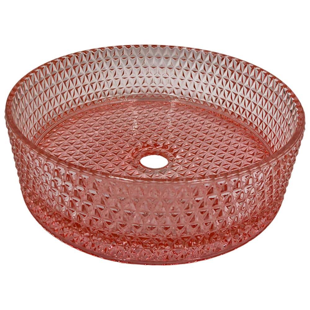 Champagne Pink 16" Textured Glass Circular Bathroom Vessel Sink