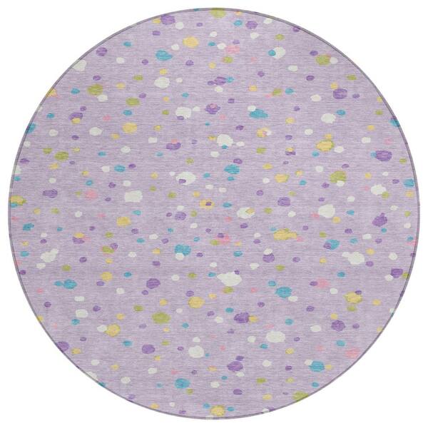 Chantille Machine Washable Indoor/Outdoor Abstract ACN2518 Lavender 8 ft. x 8 ft. Round Rug