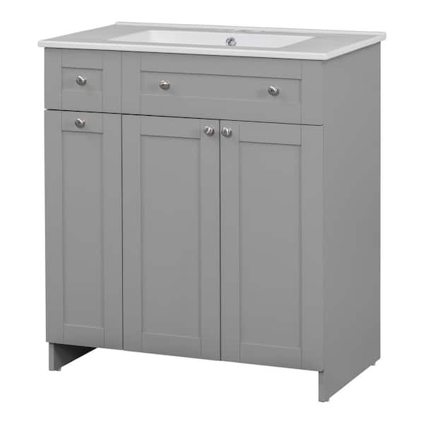 30 in. W White Bathroom Vanity with Single Sink, Combo Cabinet Undermount Sink, Bathroom Storage Cabinet vanities