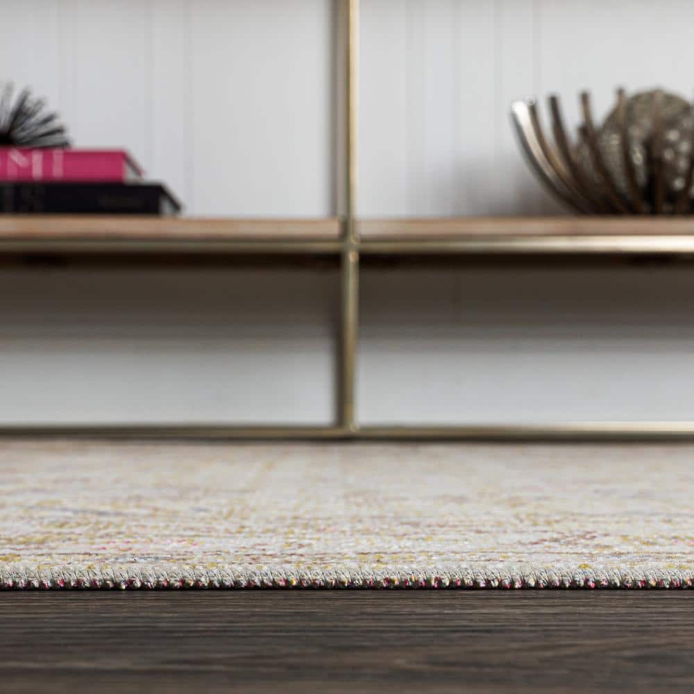 Modern Persian Ivory Floral 8' x 10' Easy-Care Synthetic Rug