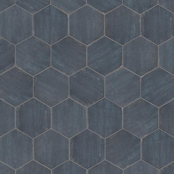 Merola Tile Retro Mini Hex Blue 7 in. x 8 in. Porcelain Floor and Wall Tile (11.16 sq. ft./Case)