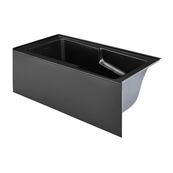 Voltaire 60 x 32 in. Skirted Left Drain Soaking Apron Bathtub in Matte Black with Integrated Overflow, Armrest and Drain