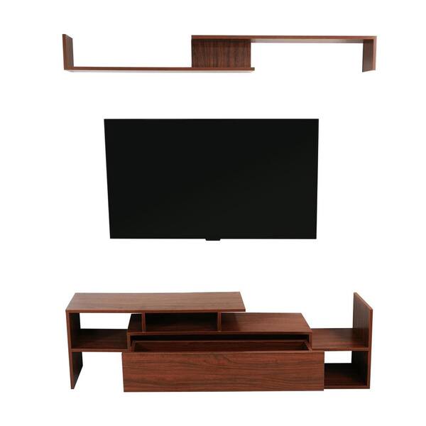 LeisureMod Surrey Modern TV Stand with MDF Shelves and Bookcase - Walnut