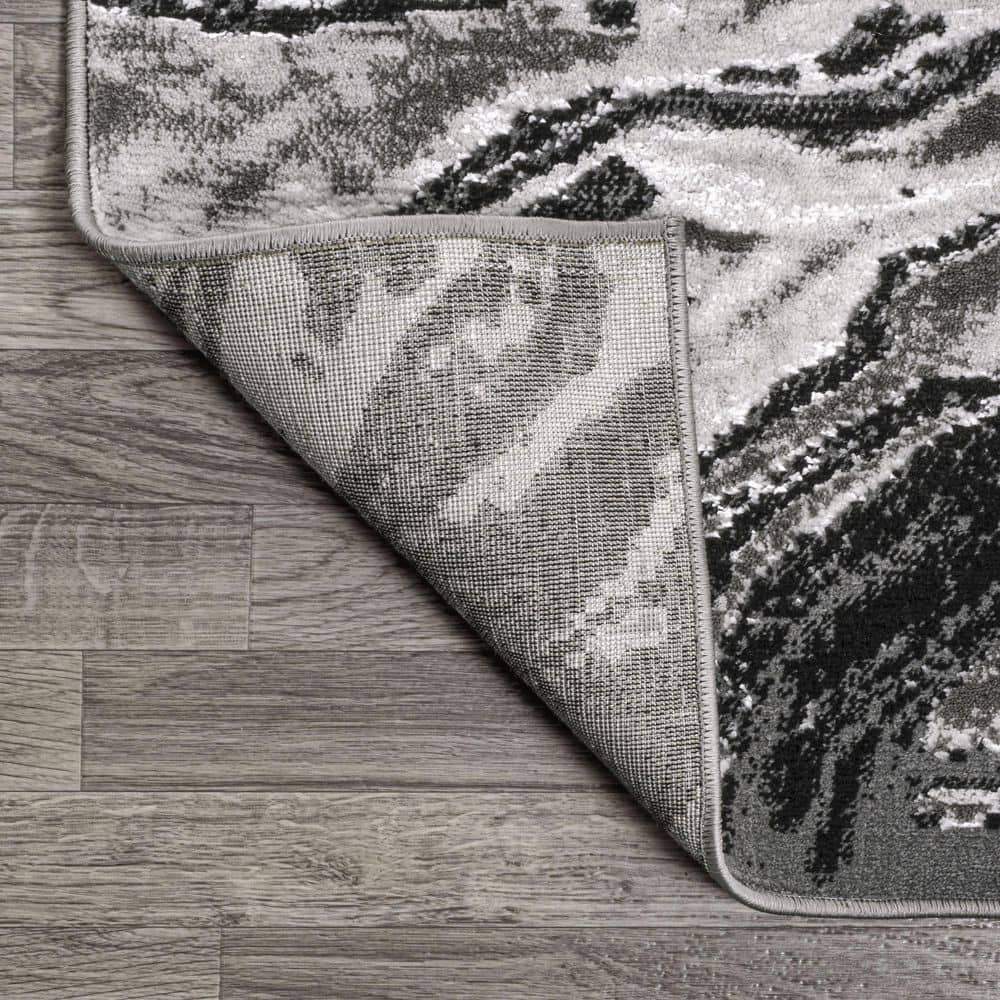 Abstract Swirl Marbled Black/Ivory 3x5 Synthetic Area Rug