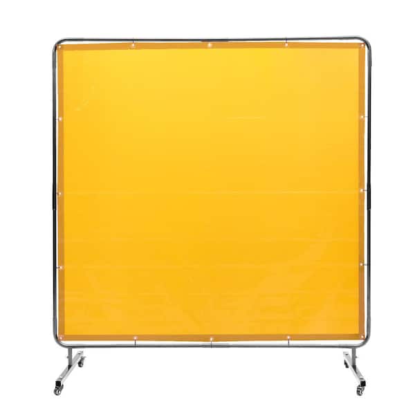 SKYSHALO Welding Screen with Frame 6 ft. x 6 ft. Welding Curtain Screen Flame-Resistant Vinyl Welding Protection Screen Yellow