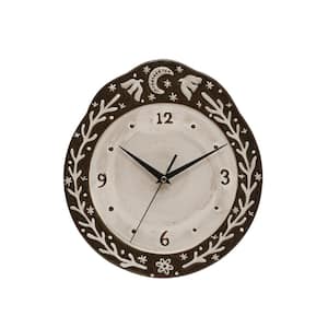 Brown and White Analog Stoneware Embossed with Night Sky Design Wall Clock
