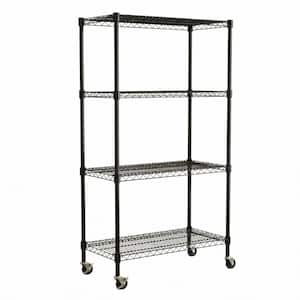 Neil Metal Wire 4-Tier Adjustable Shelving Unit in Black with Swivel Wheels (35.43 in. W x 17.72 in. D x 66.54 in. H)