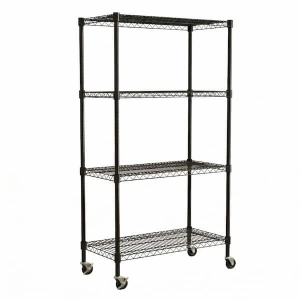 Neil Metal Wire 4 Tier Adjustable Shelving Unit in Black with Swivel Wheels (35.43 in. W x 17.72 in. D x 66.54 in. H)