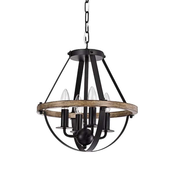 Warehouse of Tiffany Benny 26 in. 4-Light Indoor Matte Black Finish Chandelier with-Light Kit