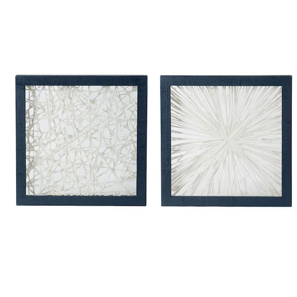 Benjara Blue and White Floral Botanical Wooden Wall Art Decor