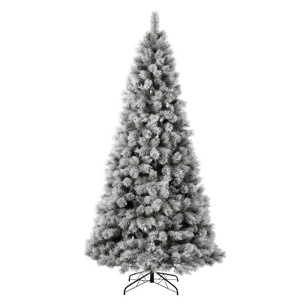 9ft White Flocked Spruce Christmas Tree with Warm LED Lights