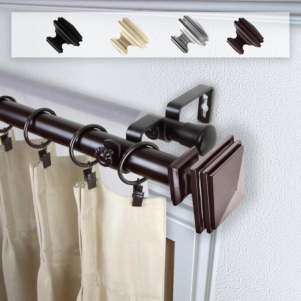 Rod Desyne Bedpost 120 in. - 170 in. Double Curtain Rod in Mahogany
