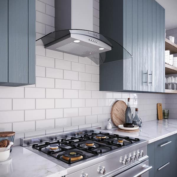 36 in. Alfonso Convertible Wall Mount Range Hood in Brushed Stainless Steel,Baffle Filters,Push Button Control,LED Light