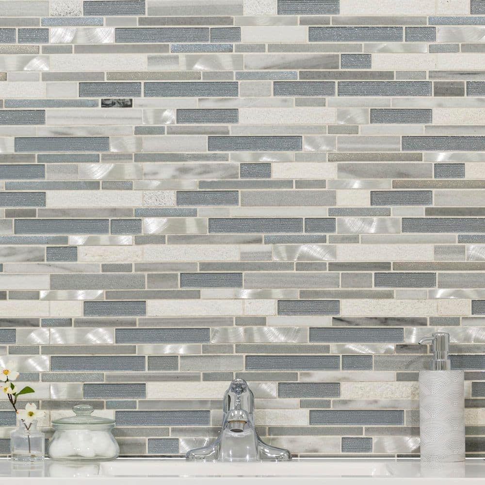 Harlow 12'' x 12'' Gray and White Glass Stone Mosaic Tile