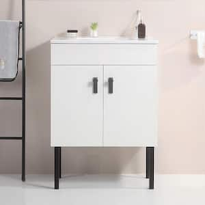 24 in. W x 18 in. D x 32 in. H Single Sink Freestanding/Floating Bath Vanity in White with White Ceramic Top