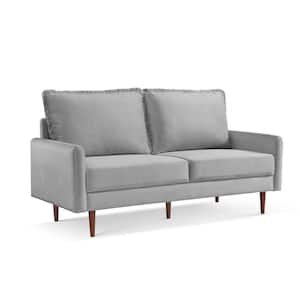 Modern Cambered 69 in. Round Arm Velvet Polyester Modern Rectangle Sofa in Gray