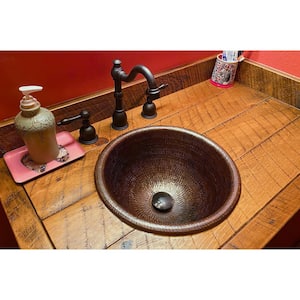 Self-Rimming Small Round Hammered Copper Bathroom Sink in Oil Rubbed Bronze