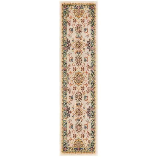 Nourison Essentials Ivory Gold 2 ft. x 8 ft. Center medallion Traditional Runner Area Rug