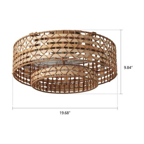 19.69 in. 5-Lights Indoor Tan Handwoven Paper Rope Caged Ceiling Fan with Remote Included No Bulbs Ceiling Fans With Lights
