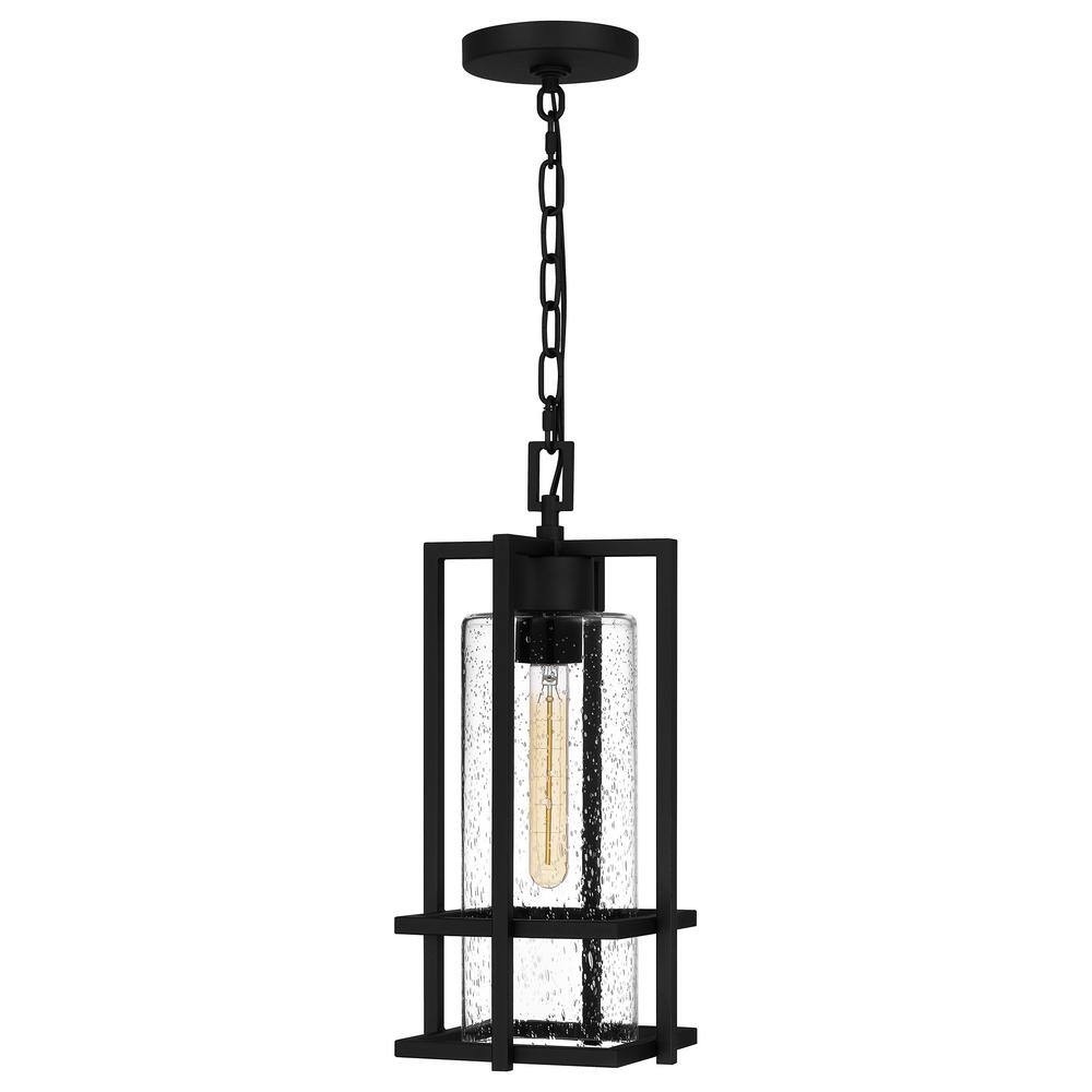 Damien Black Aluminum Outdoor Hanging Lantern with Seeded Glass