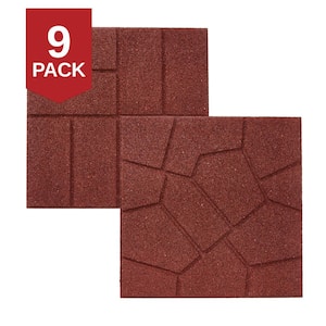 16 in. x 16 in. x 3/4 in. Red Dual-Sided Rubber Paver (9-Pack)